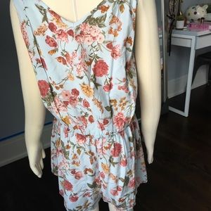 blue floral V neck romper